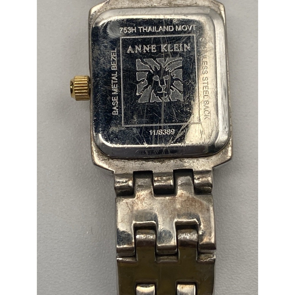 Anne Klein Two-Tone Rhinestone Rectangular MOP Face Sign. Working New Battery - Picture 4 of 10